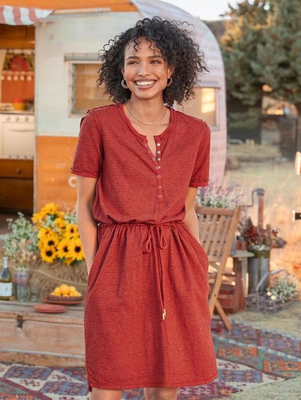 Sundance Candice Easy Dress in Red Chile Stripe Size Medium